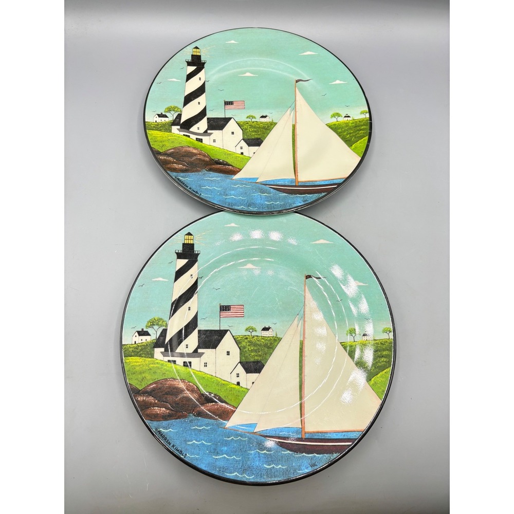 Warren Kimble Lighthouse Sailboat Melamine Plates Set of 2 Evolution Sakura